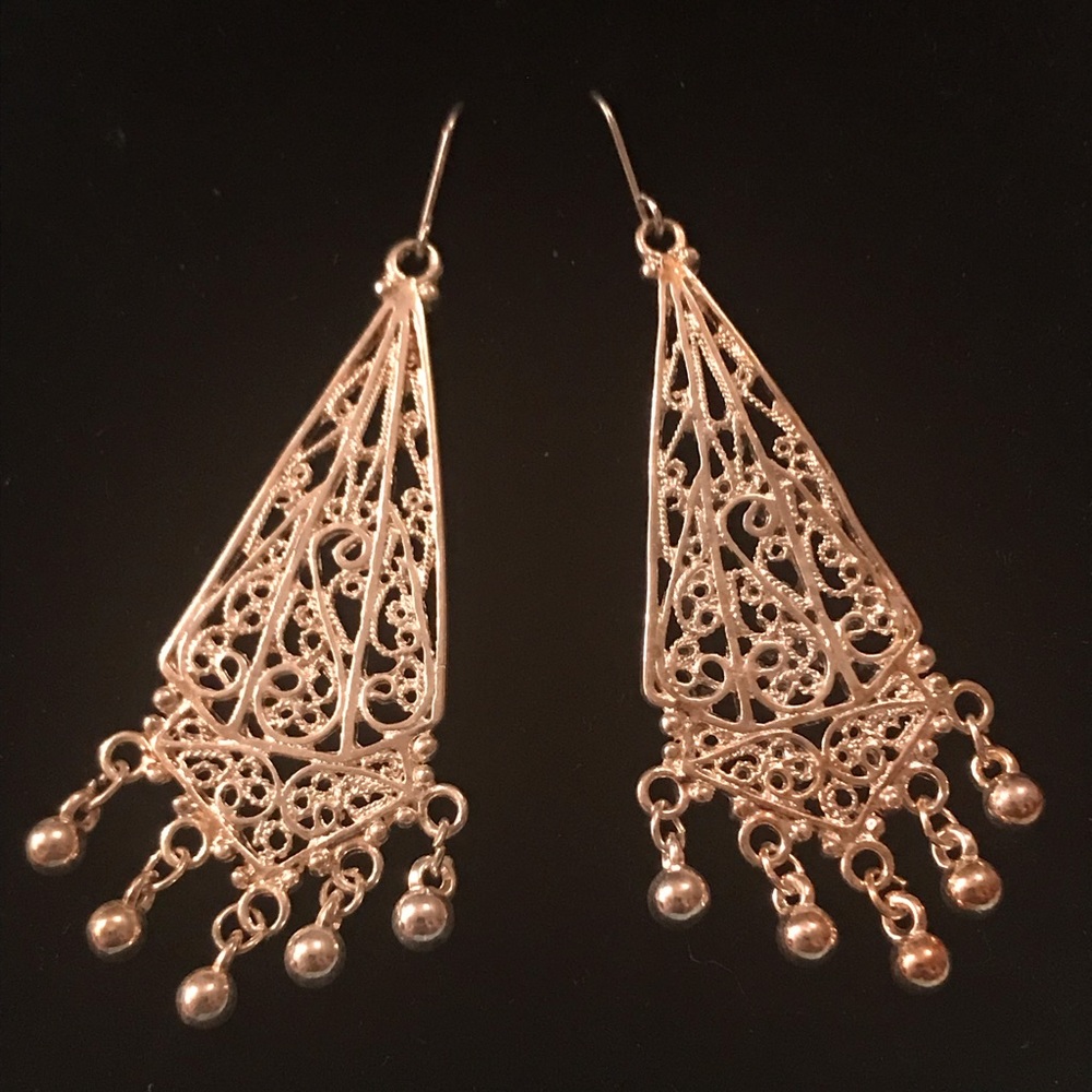 Silver Tone Filigree Chandelier Earrings